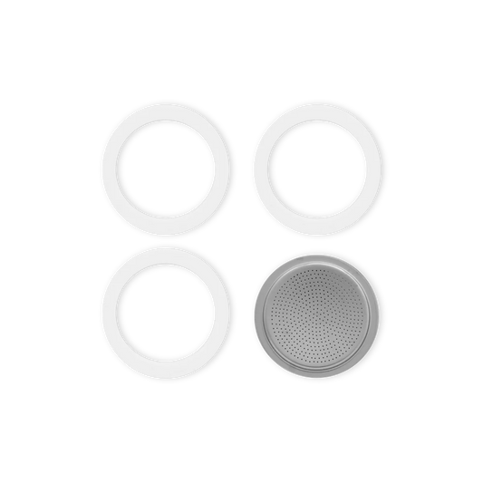 3 rubber gaskets and 1 filter plate for 3 & 4-cup Moka pots.