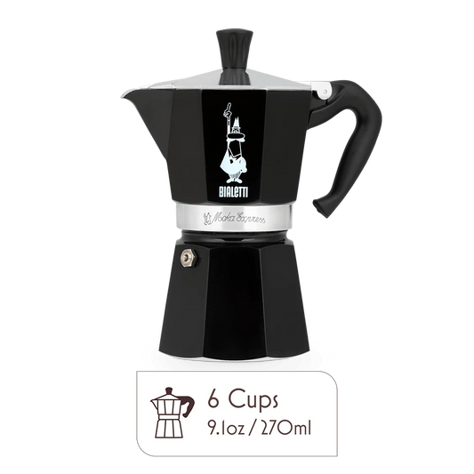 Bialetti Moka Pot 6 Espresso Cup, Black– Italian Stovetop Espresso Maker